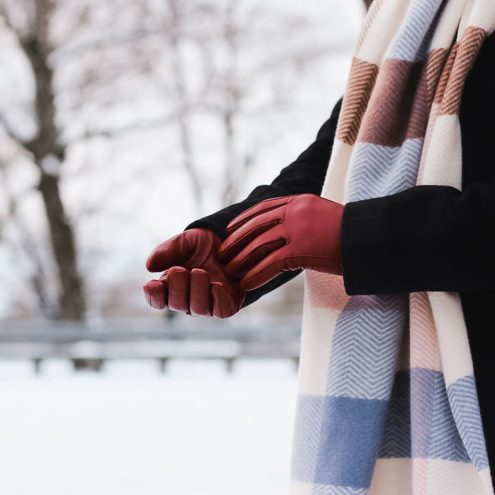 Women's Classic Leather Cashmere Lined Gloves - Burgundy, DH-LCW-BDYXL, DH-LCW-BDYL, DH-LCW-BDYM, DH-LCW-BDYS, DH-LCW-BDYXS #color_burgundy