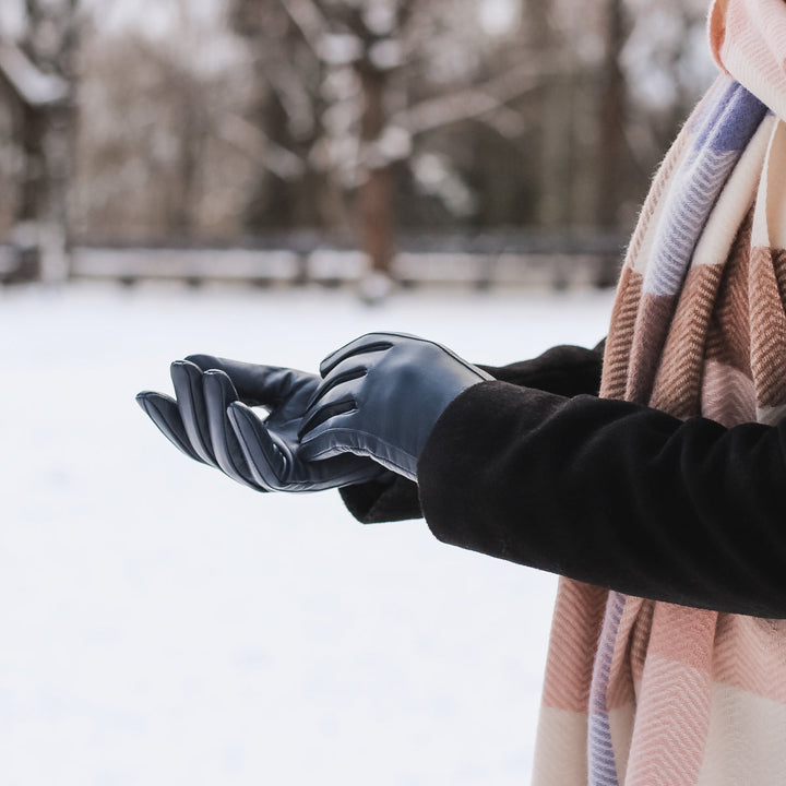 Women's Touchscreen Leather Cashmere Lined Gloves - Dark Blue, DH-TLCW-NVYXL, DH-TLCW-NVYL, DH-TLCW-NVYM, DH-TLCW-NVYS, DH-TLCW-NVYXS #color_dark-blue