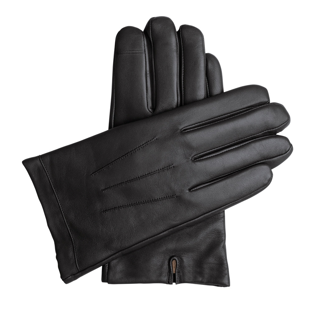 Men's Touchscreen Leather Cashmere Lined Gloves - Black, DH-TLCM-BLKXXL, DH-TLCM-BLKXL, DH-TLCM-BLKL, DH-TLCM-BLKM, DH-TLCM-BLKS, DH-TLCM-BLKXS #color_black