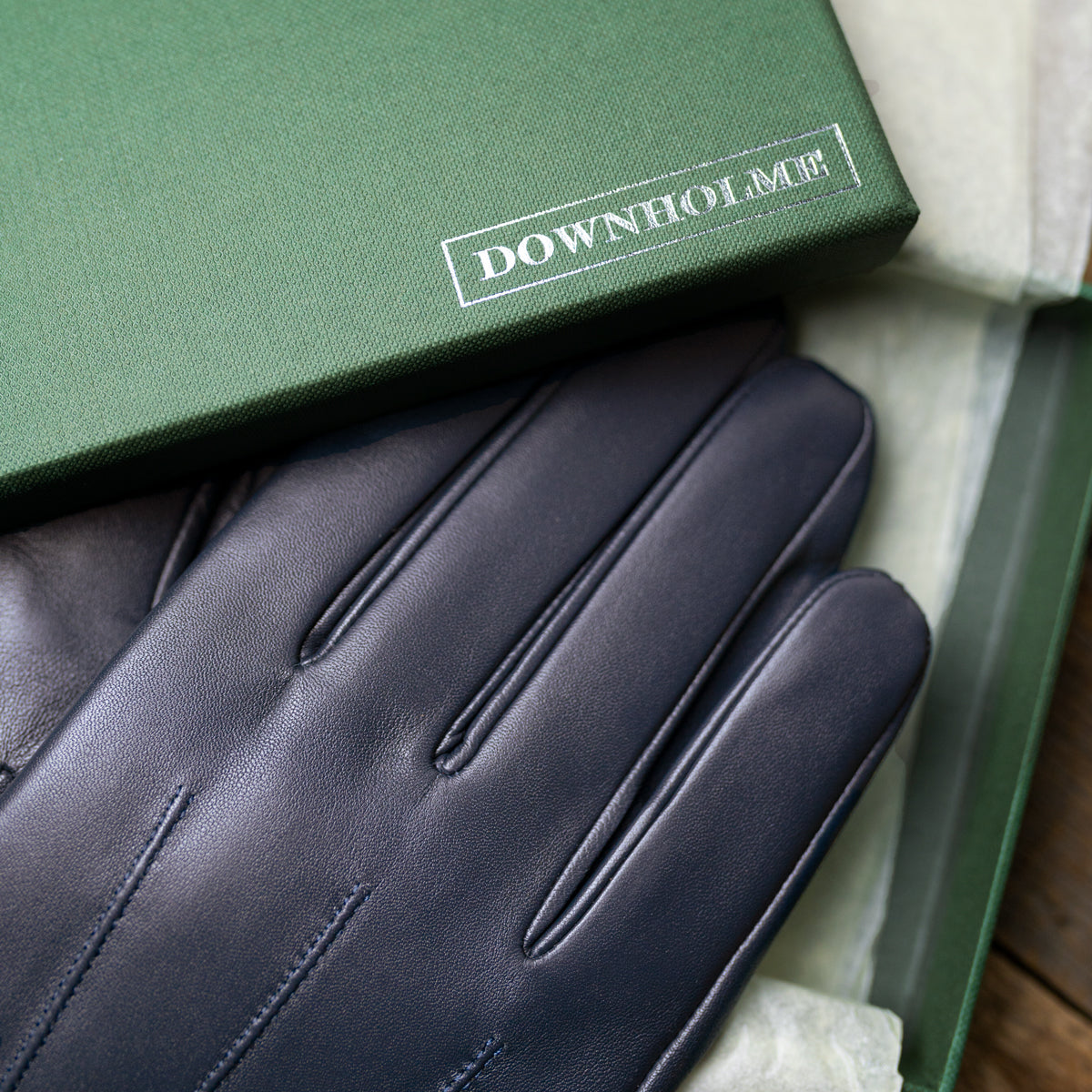 Men\'s - Gloves – Touchscreen Blue Downholme Lined Leather Dark Cashmere